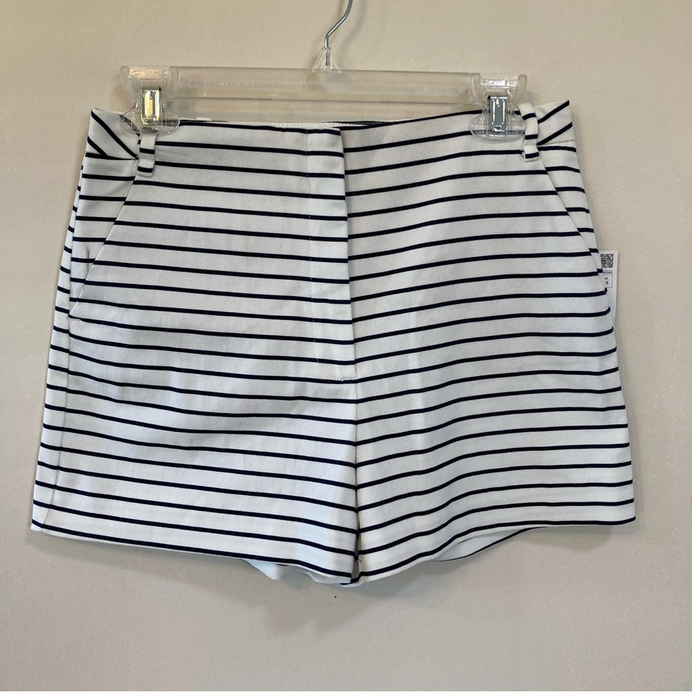 Zara Basic Striped Nautical Shorts Sz M Navy White Cotton Blend Pockets NEW